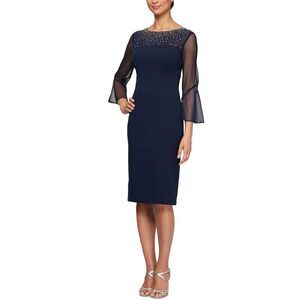 Alex Evenings Embellished Sheath Cocktail Dress 3/4 Sleeve Sleeve  NWOT